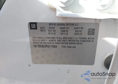 2015 Chevrolet Malibu 1Lt z USA, uszkodzony, nr VIN 1G11C5SLXFU111634